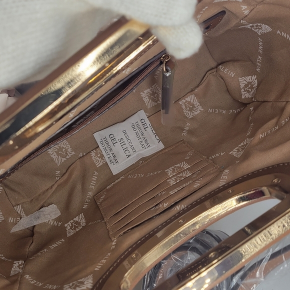 Anne Klein Cork Handle Crossbody Handbag Clutch Gold Metallic Magnet Clousure - Picture 3 of 13